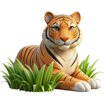 extraordinary contemporary Cute 3D Tiger Illustration in Grass original png