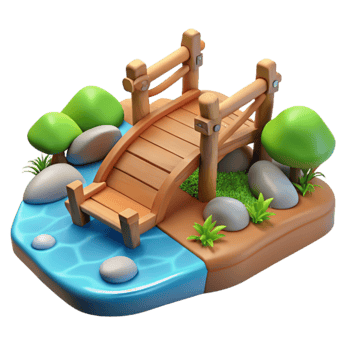 wonderful traditional 3D Cartoon Wooden Bridge Landscape professional png