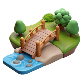 elegant modern 3D Cartoon Bridge and Stream Illustration original png