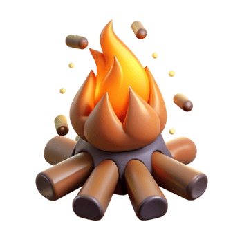 wonderful artistic 3D Campfire Illustration Ember Glow, Cozy Fire, Wooden Logs premium png