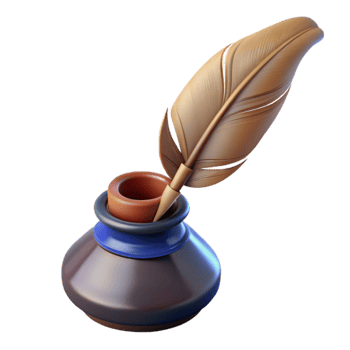 beautiful abstract 3D Render Quill Pen in Inkwell premium png