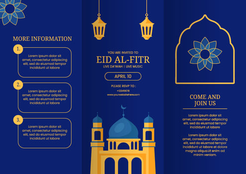 Happy Islamic Holiday Eid Al-Fitr Social Media Brochure with Festive Cartoon Illustration vector