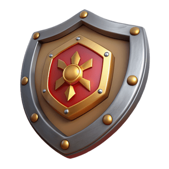 impressive traditional 3D Render Gold and Red Shield Illustration high resolution png