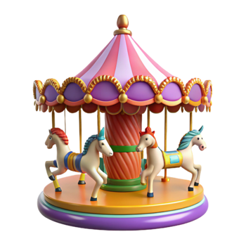 vibrant traditional Whimsical Carousel 3D Render authentic png