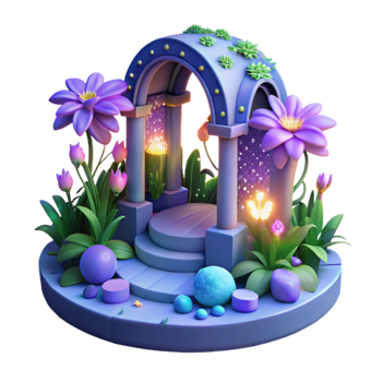 impressive contemporary Enchanted Garden Arch 3D Illustration 4K png