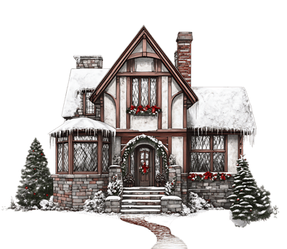 A house with a snow covered front porch and a wreath on the door png