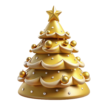 magnificent modern Golden Christmas Tree 3D Render detailed png