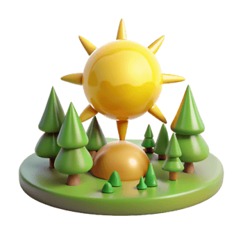 vibrant minimalist Sunny 3D Cartoon Forest Illustration professional png