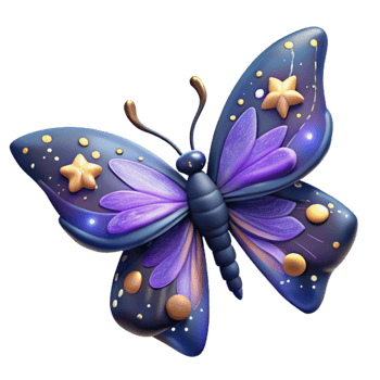 wonderful contemporary 3D Purple Butterfly Illustration with Stars high resolution png