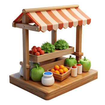extraordinary artistic 3D Render of a Wooden Fruit and Vegetable Stand high quality png