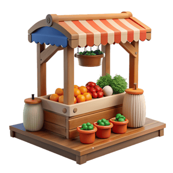 3D Render Wooden Fruit Vegetable Stand Illustration png