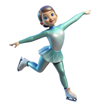 beautiful rustic 3D Cartoon Figure Ice Skating Girl professional png