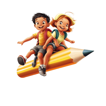 Happy Children Riding a Giant Pencil Illustration png