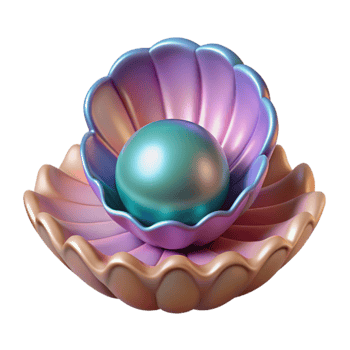 extraordinary vintage Iridescent Pearl in Shell 3D Render high resolution png