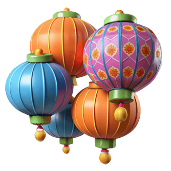 dramatic minimalist Colorful 3D Lanterns Illustration 4K png