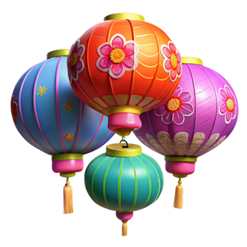 wonderful minimalist Colorful 3D Lanterns Illustration 4K png