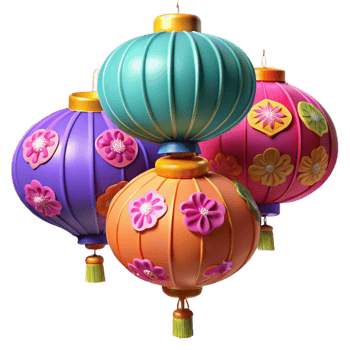 dramatic artistic Colorful 3D Render of Festive Lanterns high quality png
