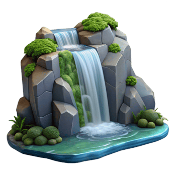 serene vintage 3D Stylized Waterfall Illustration high quality png