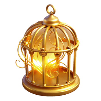 beautiful artistic Golden Birdcage 3D Render authentic png