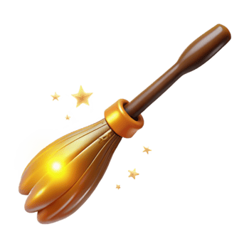magnificent creative Golden 3D Broom Illustration, Magical Flight exclusive png