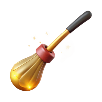 dramatic traditional Magical Golden Broom 3D Illustration authentic png