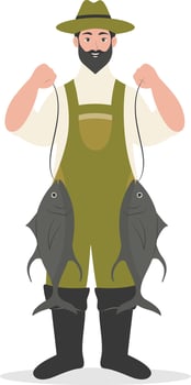 Fisherman Character Illustration with Cartoon Design. vector