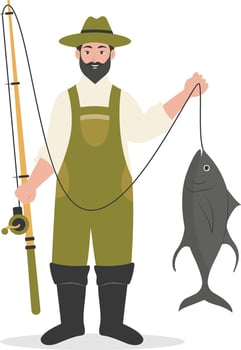 Fisherman Character Illustration in Cartoon Design. vector