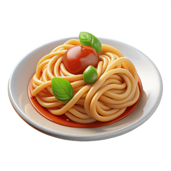 beautiful vintage 3D Render of Spaghetti with Tomato Sauce and Basil high quality png