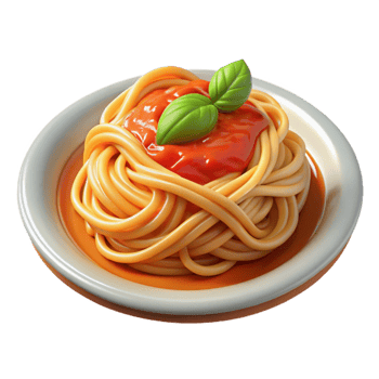 dramatic rustic 3D Render of Delicious Spaghetti with Tomato Sauce and Basil high quality png