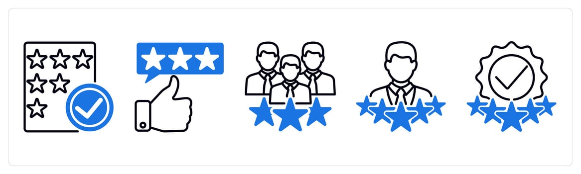 Set of 5 Survey and Rating icons as rating verification, valid review, customer satisfaction vector