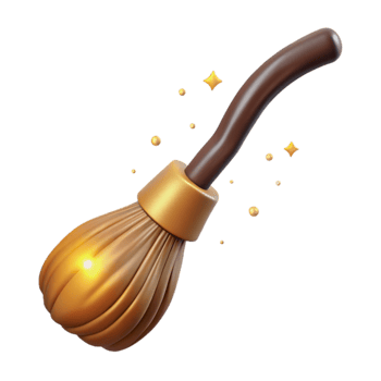 serene traditional Golden 3D Broom Illustration authentic png