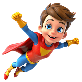 3d adorable young super hero kid flying is isolated on transparent background png