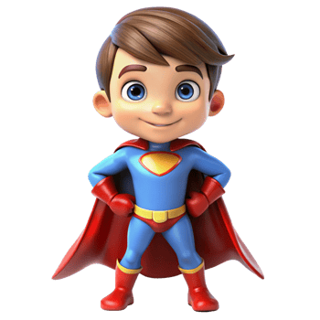 3d adorable young super hero kid is isolated on transparent background png