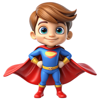 adorable young super hero kid is isolated on transparent background png