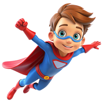 adorable young super hero flying kid cartoon is isolated on transparent background png