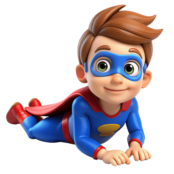 adorable young super hero kid lying is isolated on transparent background png