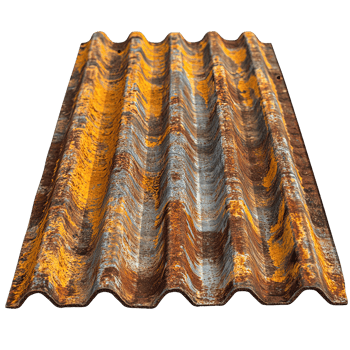 Rusted Corrugated Metal Panel with Worn-Out Patina Isolated on Transparent Background png