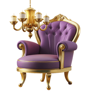 Luxury Purple Armchair with Golden Chandelier 3D Render png