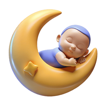 magnificent artistic 3D Render Sleeping Baby on Crescent Moon high quality png