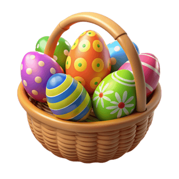 dramatic modern Colorful Easter Eggs in Basket 3D Render authentic png