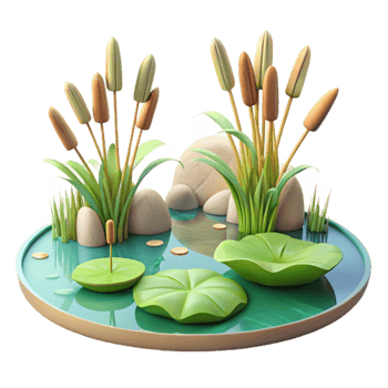 magnificent creative 3D Illustration of Serene Pond with Water Plants premium png