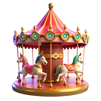 vibrant minimalist Whimsical Carousel 3D Render genuine png