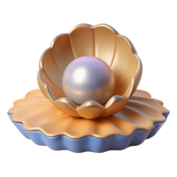 elegant classic Pearl in Golden Shell 3D Render original png