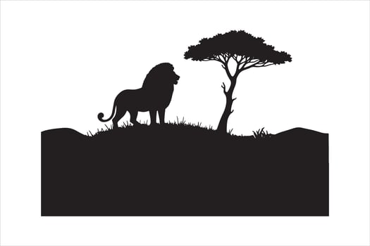 Lion Silhouette in Savanna Landscape Illustration vector