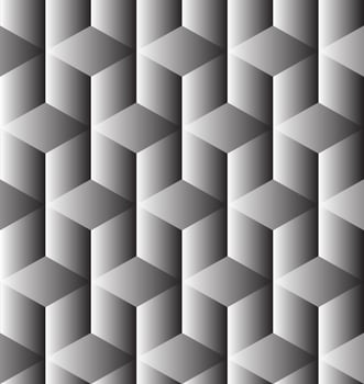Seamless geometric pattern with 3D cubes in grayscale. The optical illusion creates a visually engaging and modern design, perfect for backgrounds, wallpapers, and textiles vector