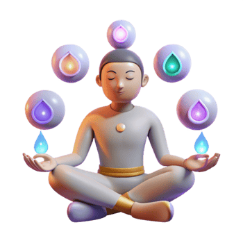 extraordinary creative 3D Illustration Serene Figure in Lotus Pose with Glowing Energy Drops professional png