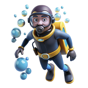 beautiful vintage 3D Cartoon Diver Illustration high resolution png