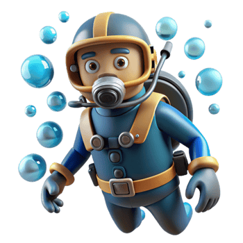 extraordinary rustic 3D Cartoon Diver Illustration professional png