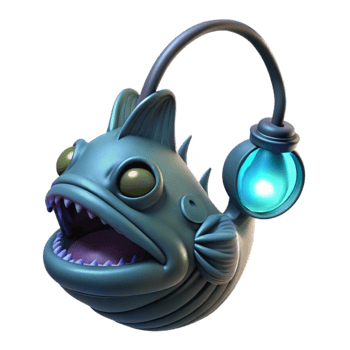 stunning artistic 3D Render Cartoon Anglerfish with Light premium png