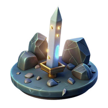 vibrant classic Glowing Sword in Rocks 3D Render genuine png